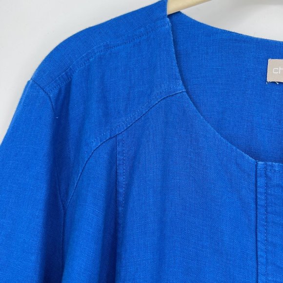 Chico's Size Large 100% Linen Zip Up Jacket Blue Blazer 3/4 Sleeve Pockets - Picture 4 of 8